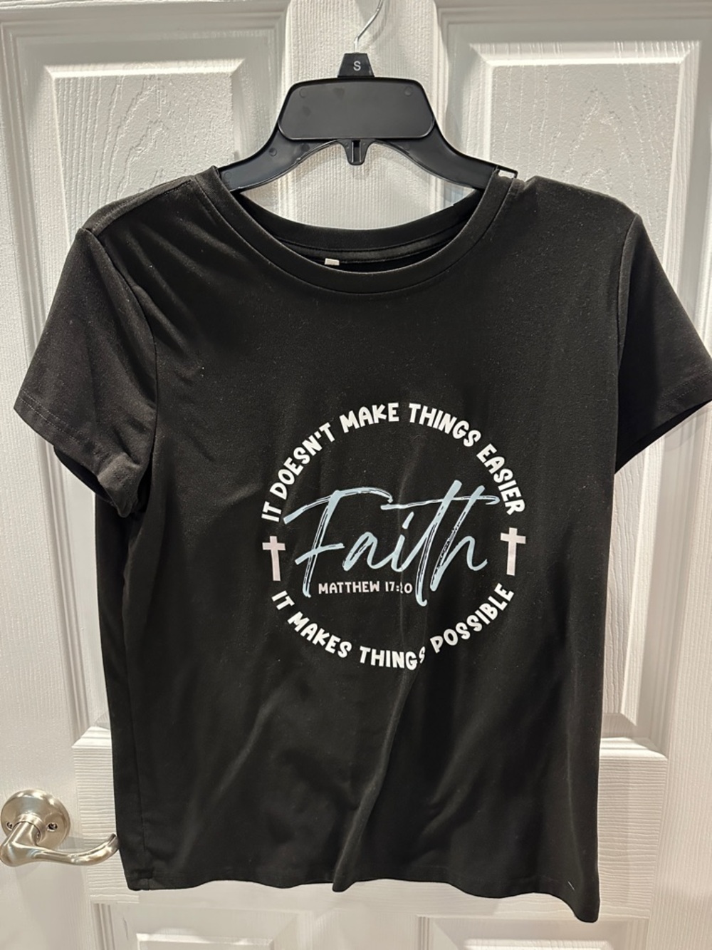 Faith Graphic Tee - Black with White & Light Blue Print